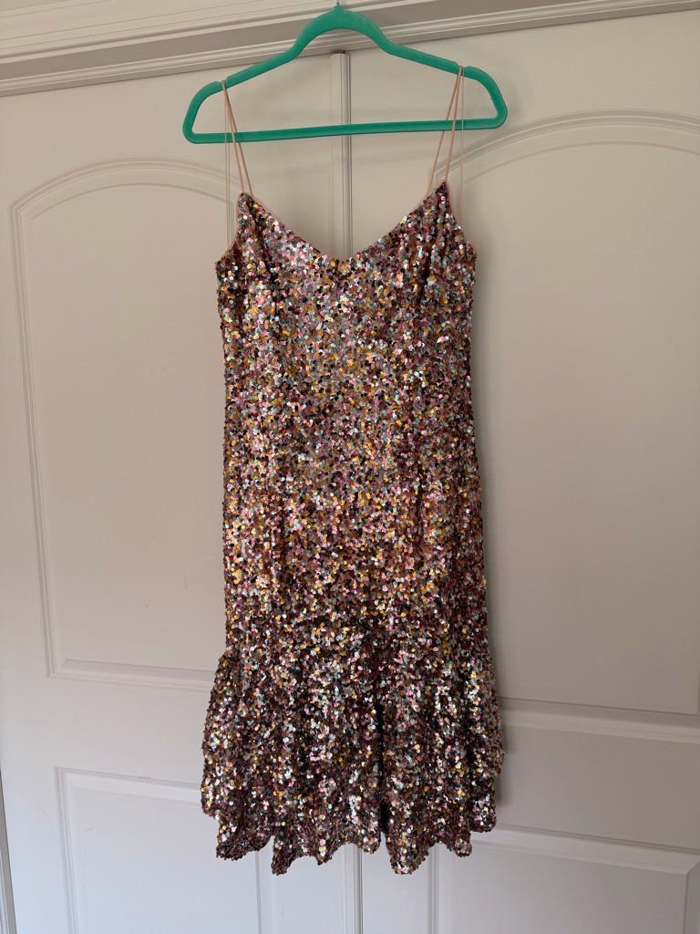 Adrianna Papell Multicolor Sequin Cocktail Dress With Blush Lining Size 14